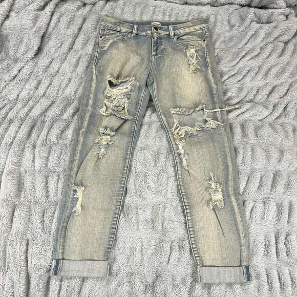 Sneak Peek Jeans Women 7 Boyfriend Distressed Ripped Light Wash Cuffed Denim - Picture 1 of 10